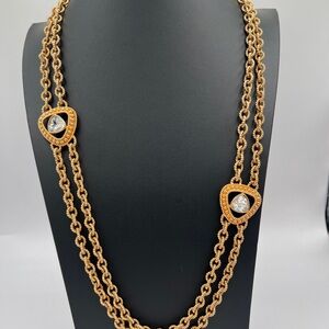 SWAROVSKI Swan Mark Gold Byzantine Chunky Necklace With Clear Crystals